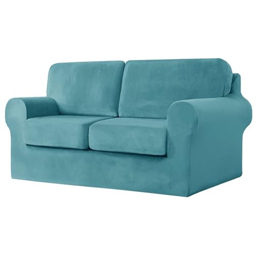 WWQQKJ 2-Sitzer-Sofabezug, mit separatem Bezug for Rückenlehne und Sitzkissen, Sofabezug for Hunde und Katzen, Haustiere(Turquoise,2 Place | 5 pièces) von WWQQKJ