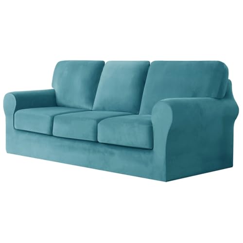 WWQQKJ 2-Sitzer-Sofabezug, mit separatem Bezug for Rückenlehne und Sitzkissen, Sofabezug for Hunde und Katzen, Haustiere(Turquoise,3 Place | 7 pièces) von WWQQKJ