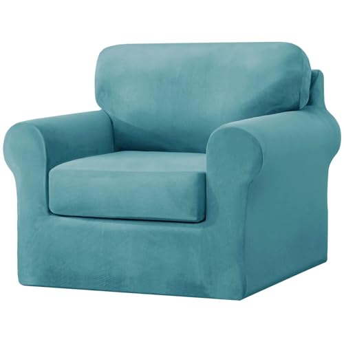 WWQQKJ 2-Sitzer-Sofabezug mit 2 separaten Kissen und 2 Rückenlehnenbezügen, 5-teiliger Stretch-Ersatz-Sofabezug for Wohnzimmer (Color : Blu Verde, Size : 1 posto) von WWQQKJ