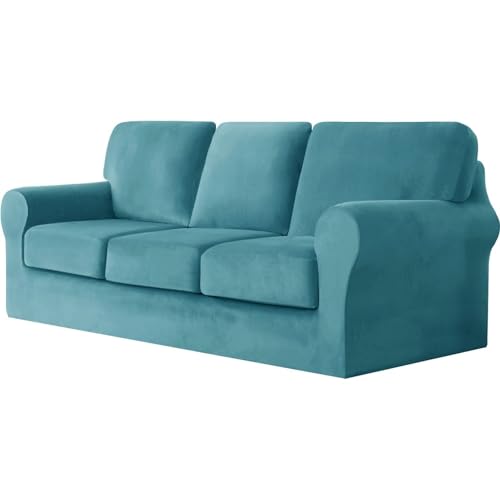 WWQQKJ 2-Sitzer-Sofabezug mit 2 separaten Kissen und 2 Rückenlehnenbezügen, 5-teiliger Stretch-Ersatz-Sofabezug for Wohnzimmer (Color : Blu Verde, Size : 3 posti) von WWQQKJ