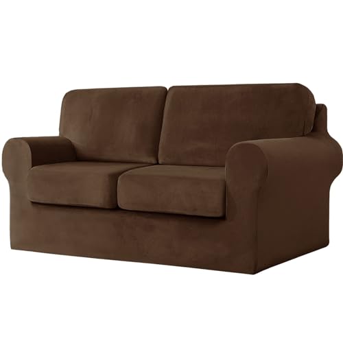 WWQQKJ 2-Sitzer-Sofabezug mit 2 separaten Kissen und 2 Rückenlehnenbezügen, 5-teiliger Stretch-Ersatz-Sofabezug for Wohnzimmer (Color : Caffè Scuro, Size : 2 posti) von WWQQKJ