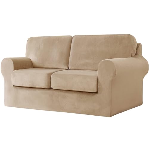 WWQQKJ 2-Sitzer-Sofabezug mit 2 separaten Kissen und 2 Rückenlehnenbezügen, 5-teiliger Stretch-Ersatz-Sofabezug for Wohnzimmer (Color : Colore Sabbia, Size : 2 posti) von WWQQKJ