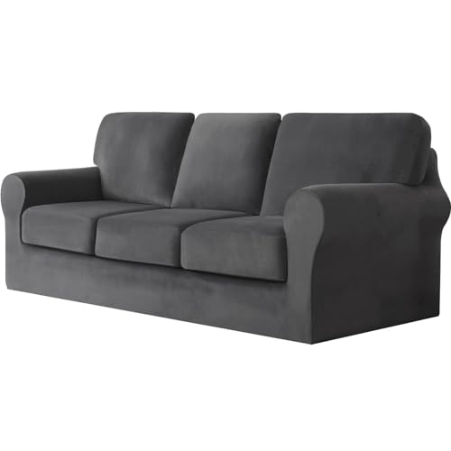 WWQQKJ 2-Sitzer-Sofabezug mit 2 separaten Kissen und 2 Rückenlehnenbezügen, 5-teiliger Stretch-Ersatz-Sofabezug for Wohnzimmer (Color : Grigio Scuro, Size : 3 posti) von WWQQKJ