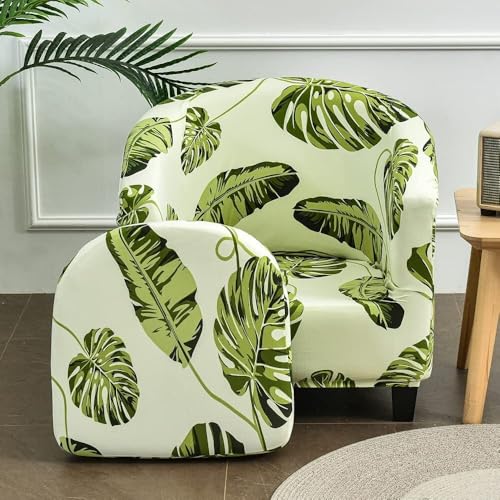 WWQQKJ 2-teiliger Stretch-Schonbezug for Chesterfield-Stuhl (1 Sitzer), Rutschfester, Abnehmbarer Cocktail-Club-Stuhlbezug for Bar, Wohnzimmer, Schlafzimmer, Lounge(Foglie Tropicali) von WWQQKJ