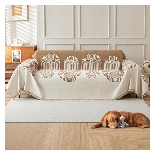 WWQQKJ 3-Sitzer-Sofabezug, Sofaschoner, großer Sofaüberwurf, universeller Sofabezug for Vier Jahreszeiten, Sofahandtuch, Heimdekoration(Rond Beige,XXL:180x380cm) von WWQQKJ
