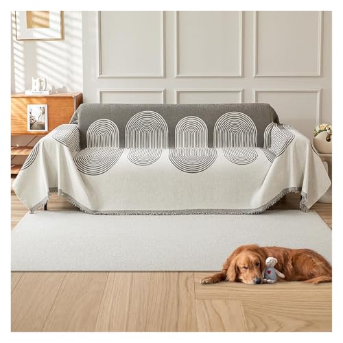WWQQKJ 3-Sitzer-Sofabezug, Sofaschoner, großer Sofaüberwurf, universeller Sofabezug for Vier Jahreszeiten, Sofahandtuch, Heimdekoration(Rond Gris,L:180x300cm) von WWQQKJ