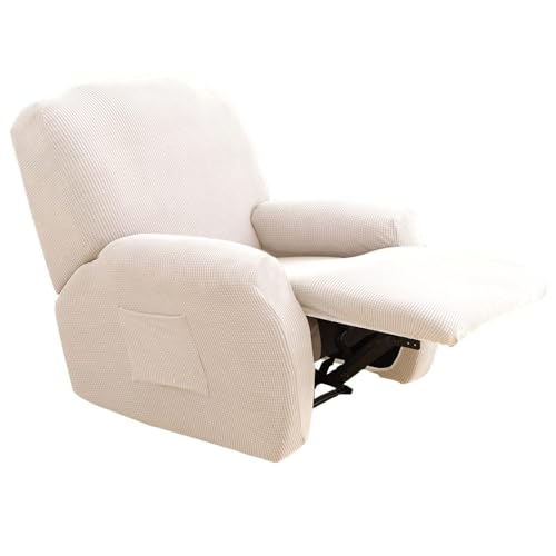 WWQQKJ 4 Stück elastische Relaxsessel-Bezüge, Spandex-Jacquard-Relax-Liegestuhl-Bezüge, elastische Liegesessel-Bezüge, Relaxsessel-Bezüge mit Taschen (Color : Bianco, Size : Poltrona Relax) von WWQQKJ