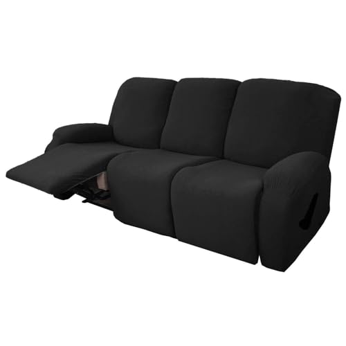 WWQQKJ 8 Stück Stretch-Relax-Sesselbezug, Jacquard-Spandex-Sesselbezug, rutschfest, weich, waschbar, Sofabezug, Sofaschutz for Wohnzimmer (Color : Black, Size : 3 Posti) von WWQQKJ