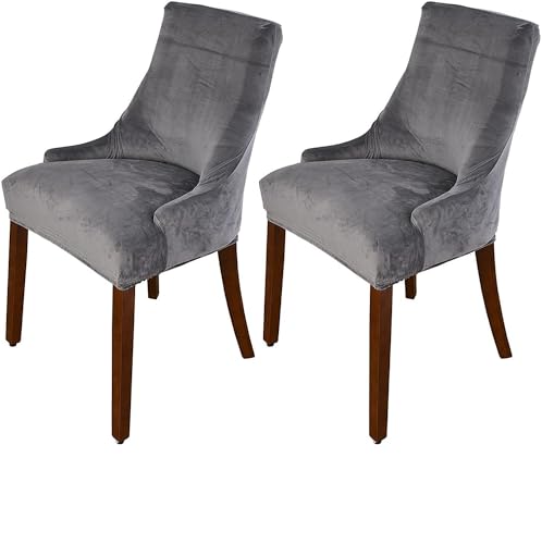 WWQQKJ Bankettstuhlhussen mit Armlehnen, 2 Stück samtgetuftete Stuhlhussen for Esszimmerstühle und Beistellstühle (Color : Dark Gray) von WWQQKJ