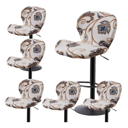 WWQQKJ Barstuhlbezug, 2/4/6 Stück, gemusterter Bezug for Pub-Thekenhocker, Küchenhockerbezüge mit Rückenlehne, Esszimmer-Schonbezüge, Barhockerbezug(Flowers 6,6PCS) von WWQQKJ