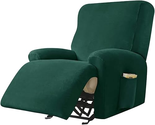 WWQQKJ Bezug for entspannende Liegesessel, kompletter 4-teiliger Stretch-Sesselbezug for 1-Sitzer mit Taschen, Samt-Sessel-Sitzbezug, waschbarer, Rutschfester Sesselbezug(Verde Scuro) von WWQQKJ
