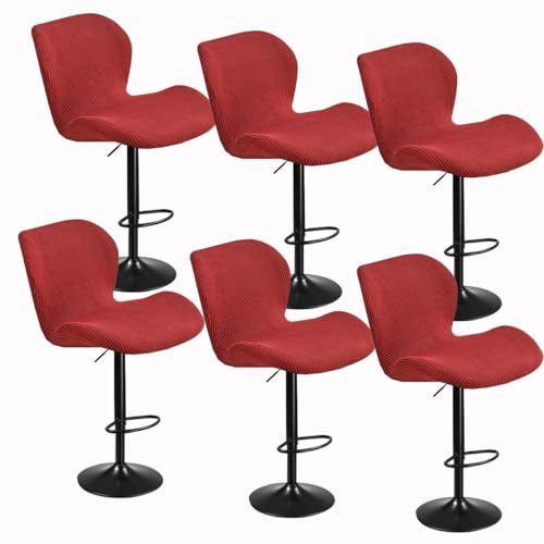 WWQQKJ Dehnbarer Barhockerbezug mit Rückenlehne 2/4/6 Stück, Gebogener Theken-/Bar-Drehhochstuhlbezug, Moderner Barhockerbezug Esszimmerstuhlbezug(J,6PCS) von WWQQKJ
