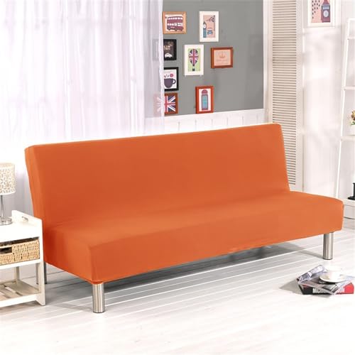 WWQQKJ Einfarbiger Sofabezug ohne Armlehnen, 2/3-Sitzer, dehnbar, schmutzabweisend, rutschfest, waschbar, faltbar, Clic-Clac-Sofabezug (Color : Orange, Size : L:190-210cm) von WWQQKJ