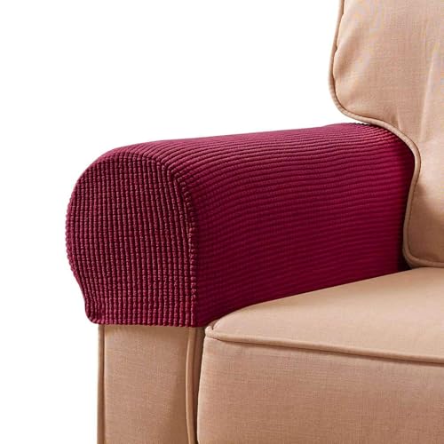 WWQQKJ Elastische Sofa-Armlehnenbezüge, Stretch-Jacquard-Spandex-Stoff-Armlehnenbezüge, Sofaschutz, mit Drehstiften, Rutschfester Couchbezug(Vino Rosso) von WWQQKJ
