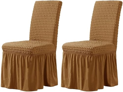 WWQQKJ Elastische Stuhlhusse mit Rückenlehne, 6 Stück, elastische Seersucker-Esszimmerstuhlhussen mit Rock, Stuhlhussen for Hochzeitszeremonie, Home-Party, Hotel(Giallo A,Set di 2) von WWQQKJ