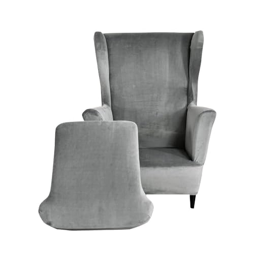 WWQQKJ Highdi 2 Stück Stretch-Samt-Sesselbezüge mit Ohren, einfarbig, 1-Sitzer-Sofabezug mit Kissenbezug, abnehmbar, waschbar, for Bar, Wohnzimmer, Schlafzimmer (Color : Grey) von WWQQKJ