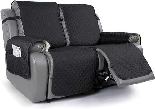 WWQQKJ Liegesofabezug, 1-teiliger Rutschfester Sofabezug for Liegesofas, 2-Sitzer, wasserabweisender Couchbezug for 2-Kissen-Sofa, gesteppter Möbelschutz (Color : Black) von WWQQKJ