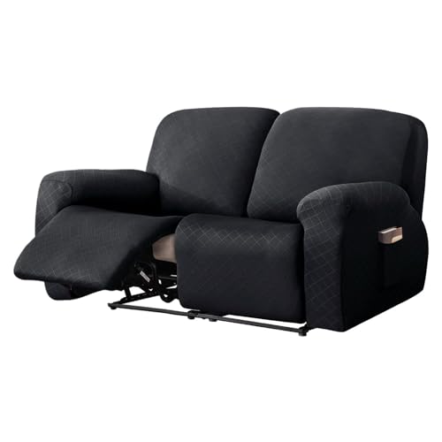 WWQQKJ Relax-Liegensesselbezug, 4-teilig, Stretch-Sesselbezug, universeller Sesselbezug, Sofabezug mit Tasche, rutschfest, abnehmbar und waschbar, leicht (Color : Black, Size : 2 Seater) von WWQQKJ