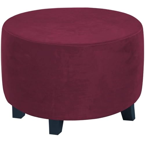 WWQQKJ Runder Ottomanenbezug, Runder Fußhockerbezug, Samt-Ottomanenbezug, Pouf-Fußhockerbezug, Stretch-Fußhockerbezug(Borgogna,XL) von WWQQKJ