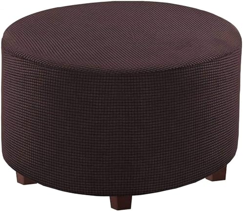 WWQQKJ Runder Ottomanenbezug, Runder Fußhockerbezug, Samt-Ottomanenbezug, Pouf-Fußhockerbezug, Stretch-Fußhockerbezug(Marrone Scuro,X) von WWQQKJ