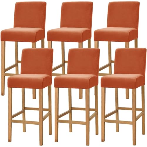 WWQQKJ Samt-Barhocker-Bezüge, Dehnbare, waschbare Barstuhl-Bezüge, Küchenhocker-Bezüge mit Rückenlehne, Esszimmer-Barhocker-Bezüge(Arancia-a,6 Pezzi) von WWQQKJ