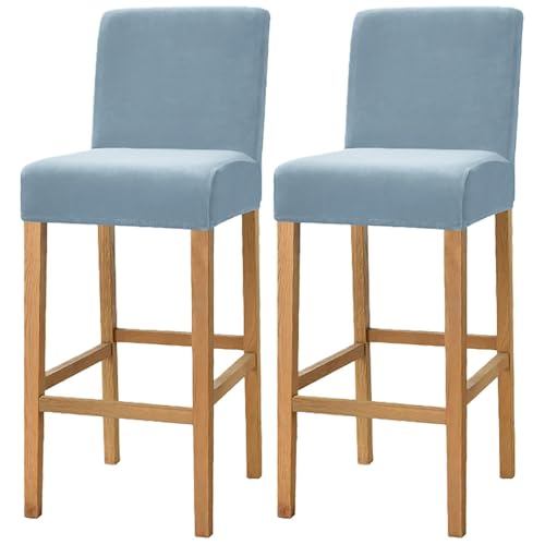 WWQQKJ Samt-Barhocker-Bezüge, Dehnbare, waschbare Barstuhl-Bezüge, Küchenhocker-Bezüge mit Rückenlehne, Esszimmer-Barhocker-Bezüge(Blu-d,2 Pezzi) von WWQQKJ