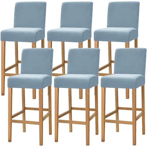 WWQQKJ Samt-Barhocker-Bezüge, Dehnbare, waschbare Barstuhl-Bezüge, Küchenhocker-Bezüge mit Rückenlehne, Esszimmer-Barhocker-Bezüge(Blu-d,6 Pezzi) von WWQQKJ