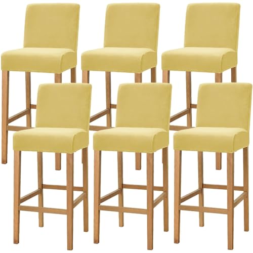 WWQQKJ Samt-Barhocker-Bezüge, Dehnbare, waschbare Barstuhl-Bezüge, Küchenhocker-Bezüge mit Rückenlehne, Esszimmer-Barhocker-Bezüge(Blue,6 Pezzi) von WWQQKJ