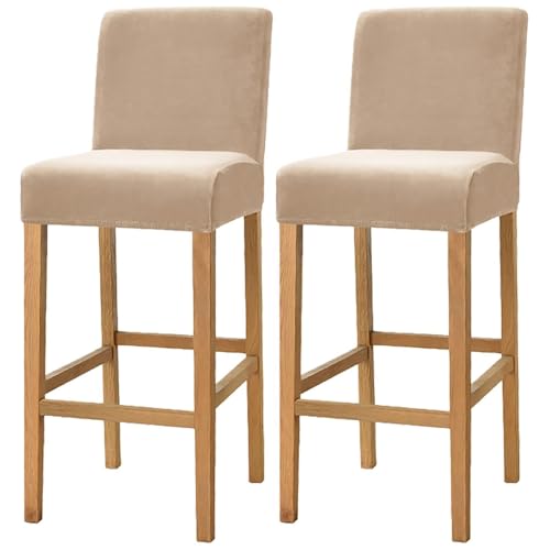 WWQQKJ Samt-Barhocker-Bezüge, Dehnbare, waschbare Barstuhl-Bezüge, Küchenhocker-Bezüge mit Rückenlehne, Esszimmer-Barhocker-Bezüge(Grigio Beige,2 Pezzi) von WWQQKJ