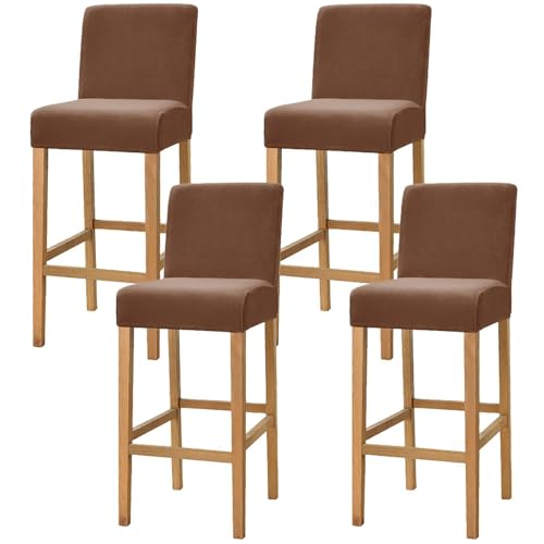 WWQQKJ Samt-Barhocker-Bezüge, Dehnbare, waschbare Barstuhl-Bezüge, Küchenhocker-Bezüge mit Rückenlehne, Esszimmer-Barhocker-Bezüge(Marrone Scuro,4 Pezzi) von WWQQKJ