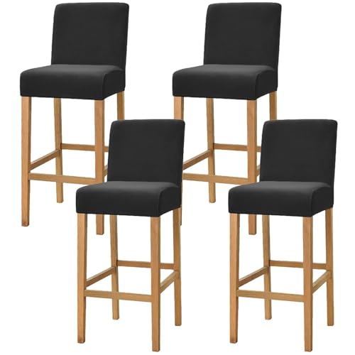 WWQQKJ Samt-Barhocker-Bezüge, Dehnbare, waschbare Barstuhl-Bezüge, Küchenhocker-Bezüge mit Rückenlehne, Esszimmer-Barhocker-Bezüge(Nero,4 Pezzi) von WWQQKJ