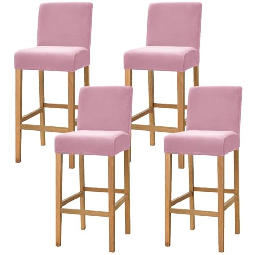 WWQQKJ Samt-Barhocker-Bezüge, Dehnbare, waschbare Barstuhl-Bezüge, Küchenhocker-Bezüge mit Rückenlehne, Esszimmer-Barhocker-Bezüge(Pink,4 Pezzi) von WWQQKJ
