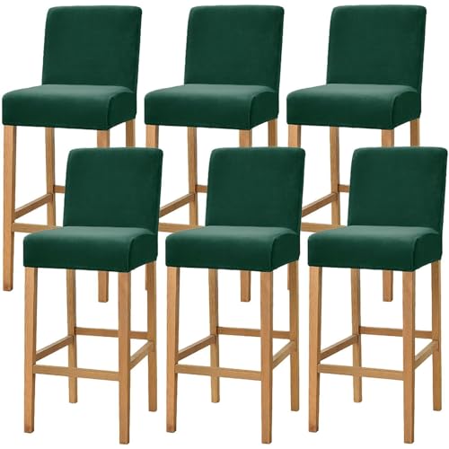 WWQQKJ Samt-Barhocker-Bezüge, Dehnbare, waschbare Barstuhl-Bezüge, Küchenhocker-Bezüge mit Rückenlehne, Esszimmer-Barhocker-Bezüge(Verde,6 Pezzi) von WWQQKJ