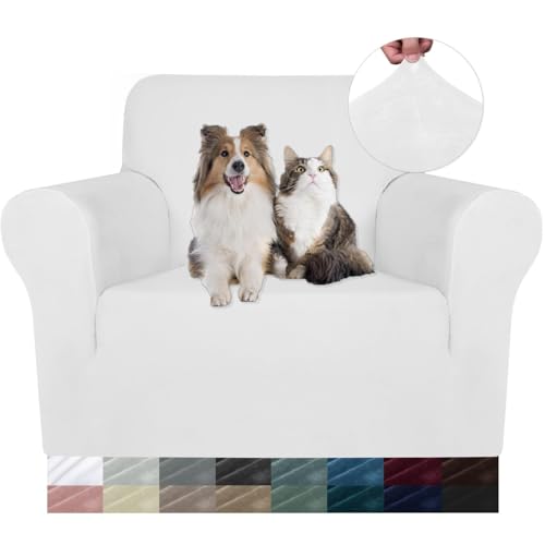 WWQQKJ Samt Sofabezug 1 Sitzer, Stretch Sesselbezug, Universal Sofabezug mit Armlehnen, Anti-Schmutz Sofaschoner, Waschbar(Blanc,1 Place) von WWQQKJ