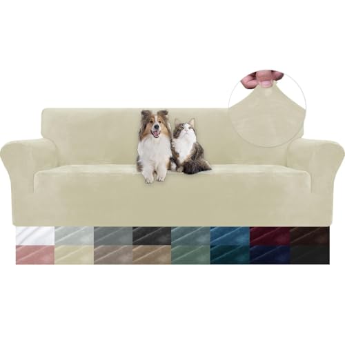 WWQQKJ Samt Sofabezug 1 Sitzer, Stretch Sesselbezug, Universal Sofabezug mit Armlehnen, Anti-Schmutz Sofaschoner, Waschbar(J,4 Place) von WWQQKJ