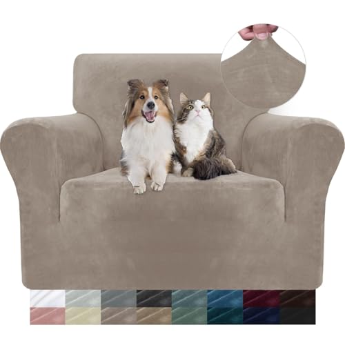 WWQQKJ Samt Sofabezug 1 Sitzer, Stretch Sesselbezug, Universal Sofabezug mit Armlehnen, Anti-Schmutz Sofaschoner, Waschbar(Kaki,1 Place) von WWQQKJ