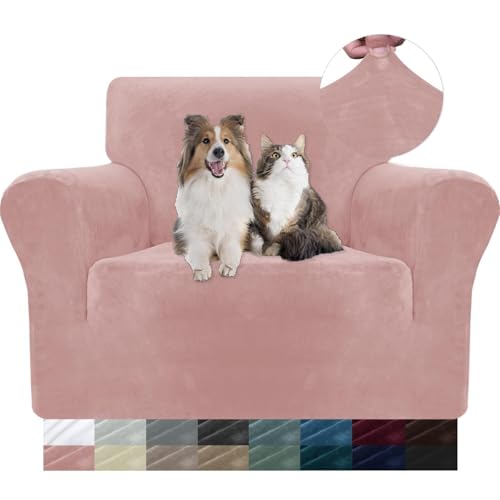 WWQQKJ Samt Sofabezug 1 Sitzer, Stretch Sesselbezug, Universal Sofabezug mit Armlehnen, Anti-Schmutz Sofaschoner, Waschbar(Rose,1 Place) von WWQQKJ