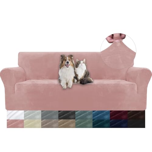 WWQQKJ Samt Sofabezug 1 Sitzer, Stretch Sesselbezug, Universal Sofabezug mit Armlehnen, Anti-Schmutz Sofaschoner, Waschbar(Rose,3 Places) von WWQQKJ