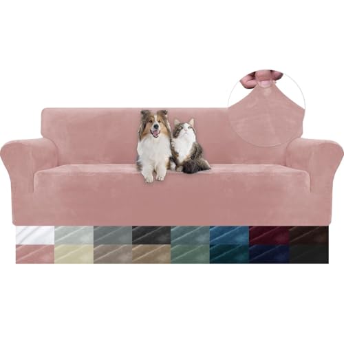 WWQQKJ Samt Sofabezug 1 Sitzer, Stretch Sesselbezug, Universal Sofabezug mit Armlehnen, Anti-Schmutz Sofaschoner, Waschbar(Rose,4 Place) von WWQQKJ