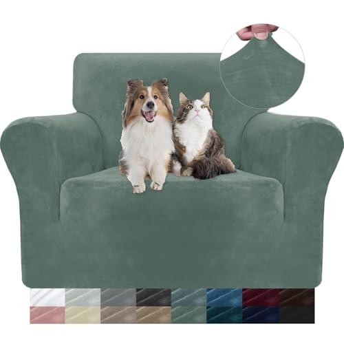 WWQQKJ Samt Sofabezug 1 Sitzer, Stretch Sesselbezug, Universal Sofabezug mit Armlehnen, Anti-Schmutz Sofaschoner, Waschbar(Vert Clairs,1 Place) von WWQQKJ