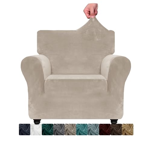 WWQQKJ Samt-Sofabezug for 1 Sitzer, Stretch-Sofabezüge, superweiche Sofabezüge for Hunde und Katzen(Kaki,1 Place) von WWQQKJ
