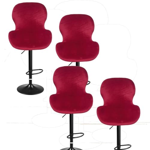 WWQQKJ Samt-Stretch-Barhocker-Bezüge for die Rückenlehne, 4/2-teilige Esszimmerstuhl-Schonbezüge, Gebogene drehbare Barhocker-Bezüge, Büro-/Küchenstuhl-Bezüge(Deep Red,4PCS) von WWQQKJ