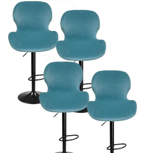 WWQQKJ Samt-Stretch-Barhocker-Bezüge for die Rückenlehne, 4/2-teilige Esszimmerstuhl-Schonbezüge, Gebogene drehbare Barhocker-Bezüge, Büro-/Küchenstuhl-Bezüge(Green Blue,4PCS) von WWQQKJ