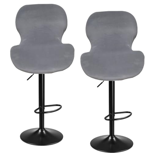 WWQQKJ Samt-Stretch-Barhocker-Bezüge for die Rückenlehne, 4/2-teilige Esszimmerstuhl-Schonbezüge, Gebogene drehbare Barhocker-Bezüge, Büro-/Küchenstuhl-Bezüge(Light Grey,2PCS) von WWQQKJ