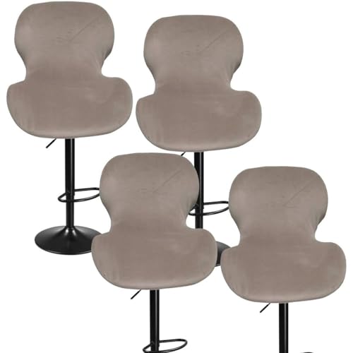 WWQQKJ Samt-Stretch-Barhocker-Bezüge for die Rückenlehne, 4/2-teilige Esszimmerstuhl-Schonbezüge, Gebogene drehbare Barhocker-Bezüge, Büro-/Küchenstuhl-Bezüge(Taupe,4PCS) von WWQQKJ