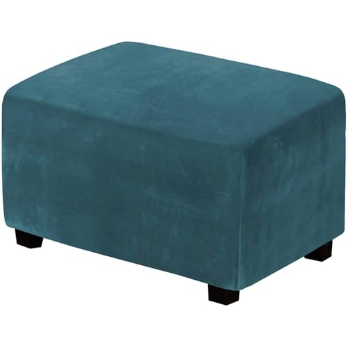 WWQQKJ Samt Stretch Pouf Bezug, Sofabezug, Rechteckiger Pouf Fußhocker Bezug, Sofa Pouf Bezug Rechteckiger Pouf Bezug(Blue,Large) von WWQQKJ