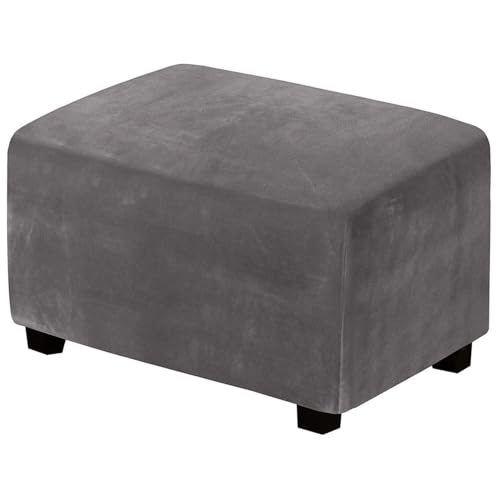 WWQQKJ Samt Stretch Pouf Bezug, Sofabezug, Rechteckiger Pouf Fußhocker Bezug, Sofa Pouf Bezug Rechteckiger Pouf Bezug(Gray,Large) von WWQQKJ