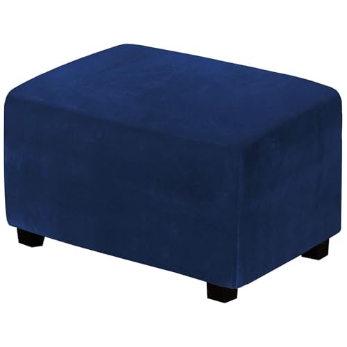 WWQQKJ Samt Stretch Pouf Bezug, Sofabezug, Rechteckiger Pouf Fußhocker Bezug, Sofa Pouf Bezug Rechteckiger Pouf Bezug(Navy,XL) von WWQQKJ