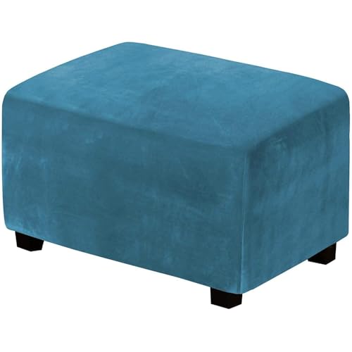 WWQQKJ Samt Stretch Pouf Bezug, Sofabezug, Rechteckiger Pouf Fußhocker Bezug, Sofa Pouf Bezug Rechteckiger Pouf Bezug(Peacock Blue,XL) von WWQQKJ