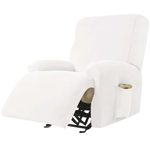WWQQKJ Samt Stretch Relaxsesselbezug, 4 Stück Relaxsesselbezug Weicher Relaxsesselschutz rutschfeste Relaxsessel-Schonbezüge Mit Seitentasche Möbelschutz for Wohnzimmer-Dunkel(Cream) von WWQQKJ